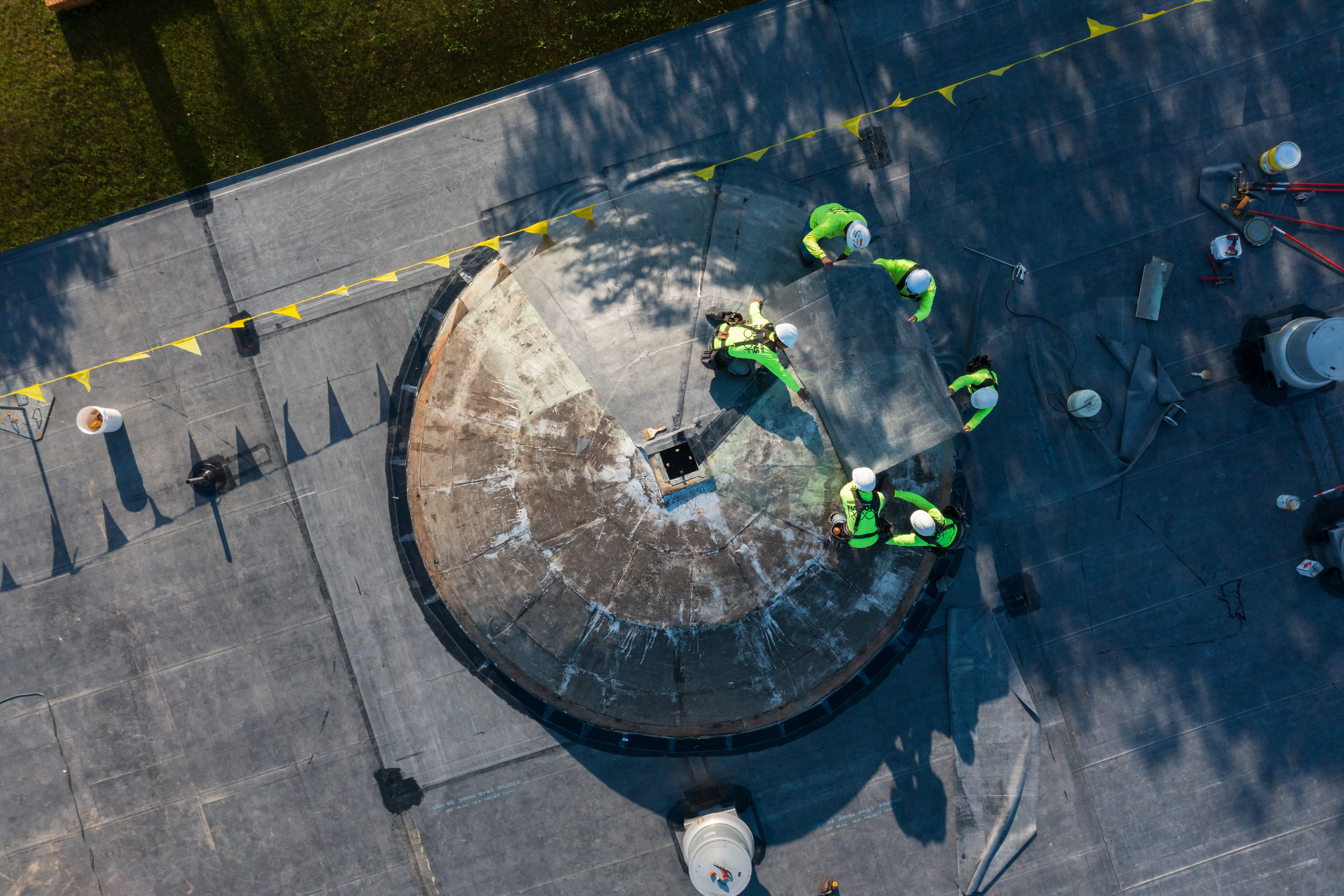 Nations Roof Aerial View of Roofing Install on Dome Shaped Structure