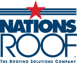 Commercial roofing logo with red star, blue background; "Nation's Roof" text. Below: "For Your Nation's Roof." Perfect for promotional kits.