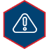 Warning symbol with blue hexagonal background, red border - similar to Nations Roof logo.