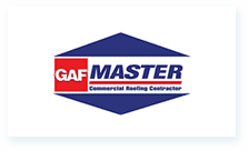 GAF Master Commercial Roofing Contractor Logo: Blue Hexagon with "MASTER" in Blue and Subtle Nations Roof Reference