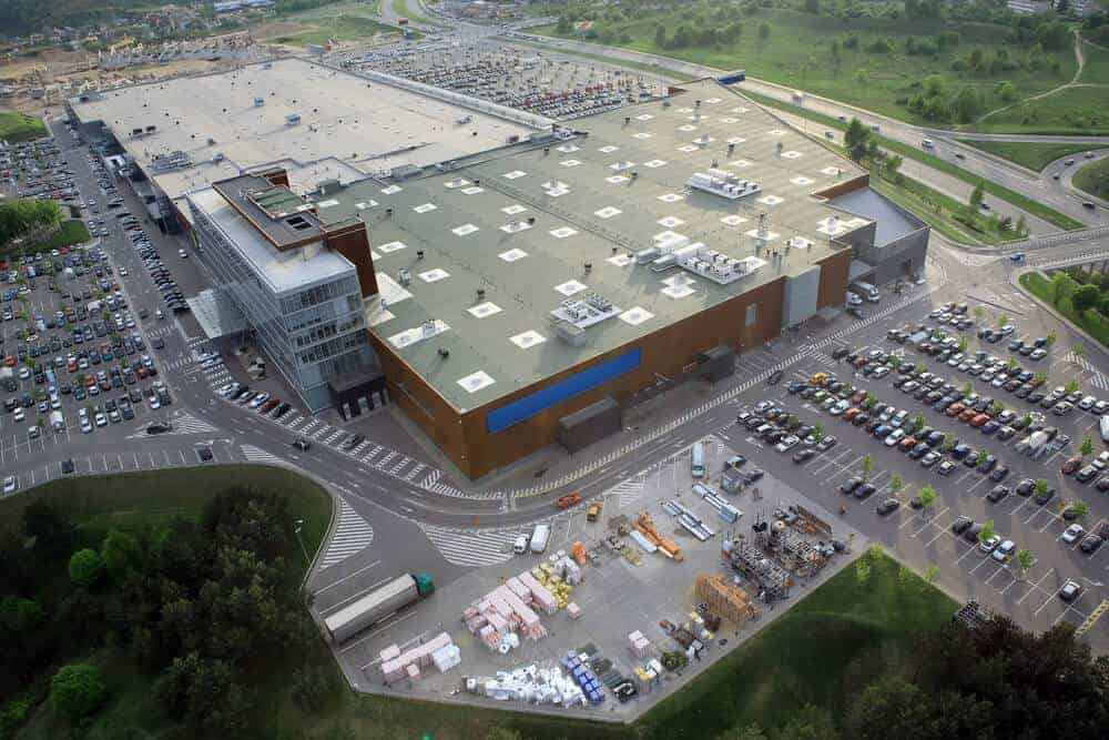 Aerial view showing commercial roofing materials