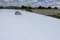 Flat white commercial rooftop with railings, Phoenix AZ, TPO membrane