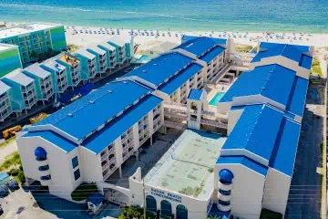 Aerial View of Sugar Beach Resort's Blue Roof Installation