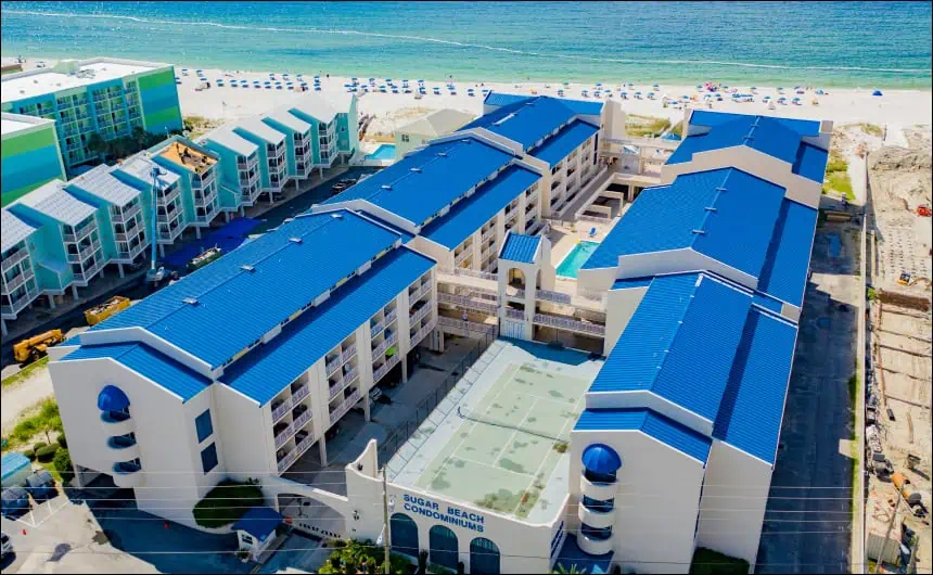 Aerial View: Sugar Beach Condos' Blue Roof Installation